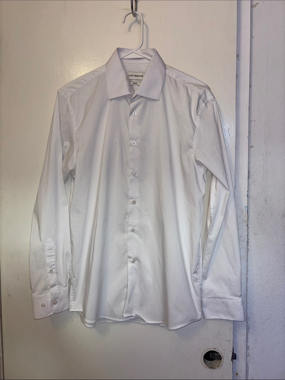 Lucky Brand White Men's Dress Shirt - Classic Spread Collar